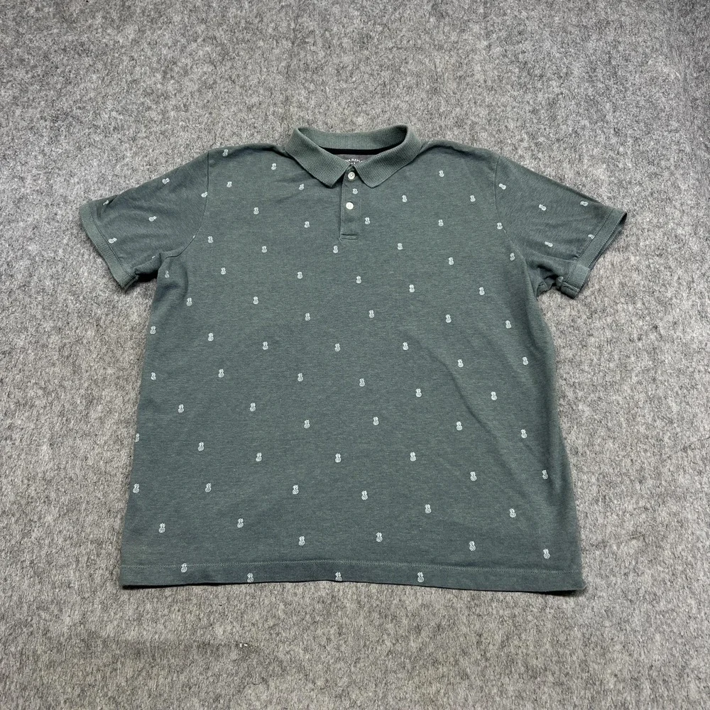 Banana Republic Polo Shirt Mens XL Green Organic Cotton Pineapple Tropical Print